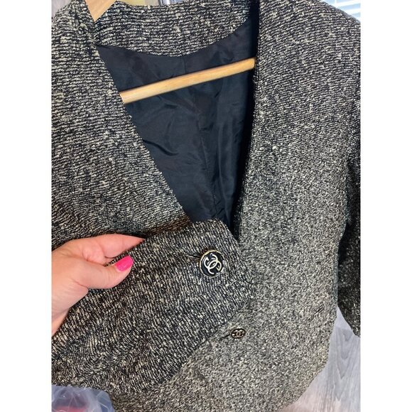 Hand Sewn Black Brown Textured Tweed Single Button Blazer Sz 12 - Picture 6 of 10